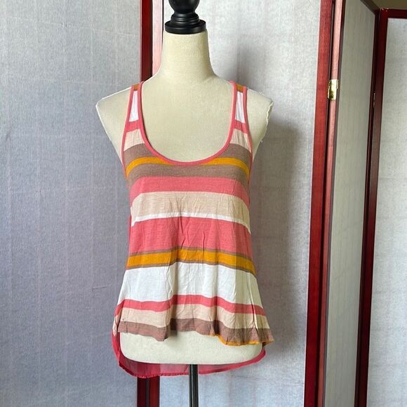 Wet Seal Striped Hi/Low Lightweight Tank Top w/Sheer Back and Cut Outs (Size: S) - Picture 4 of 12